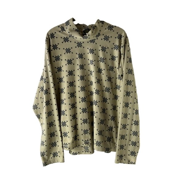 VTG 90s Cabelas Polartec Fleece Snowflake Print Turtleneck Sweater - Picture 1 of 5